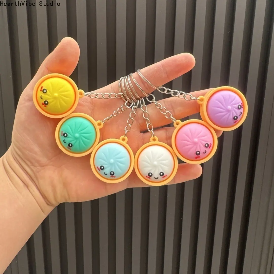 Cute Dumpling Faces Multipack Keychains - Steamed Look Steamer-Attached Bun Charms for Camping & Hiking Hammock Bags, Classroom Prize Goodie Bag Stuffers, Random Color Rewards, Small, Multiple Packs, Clip