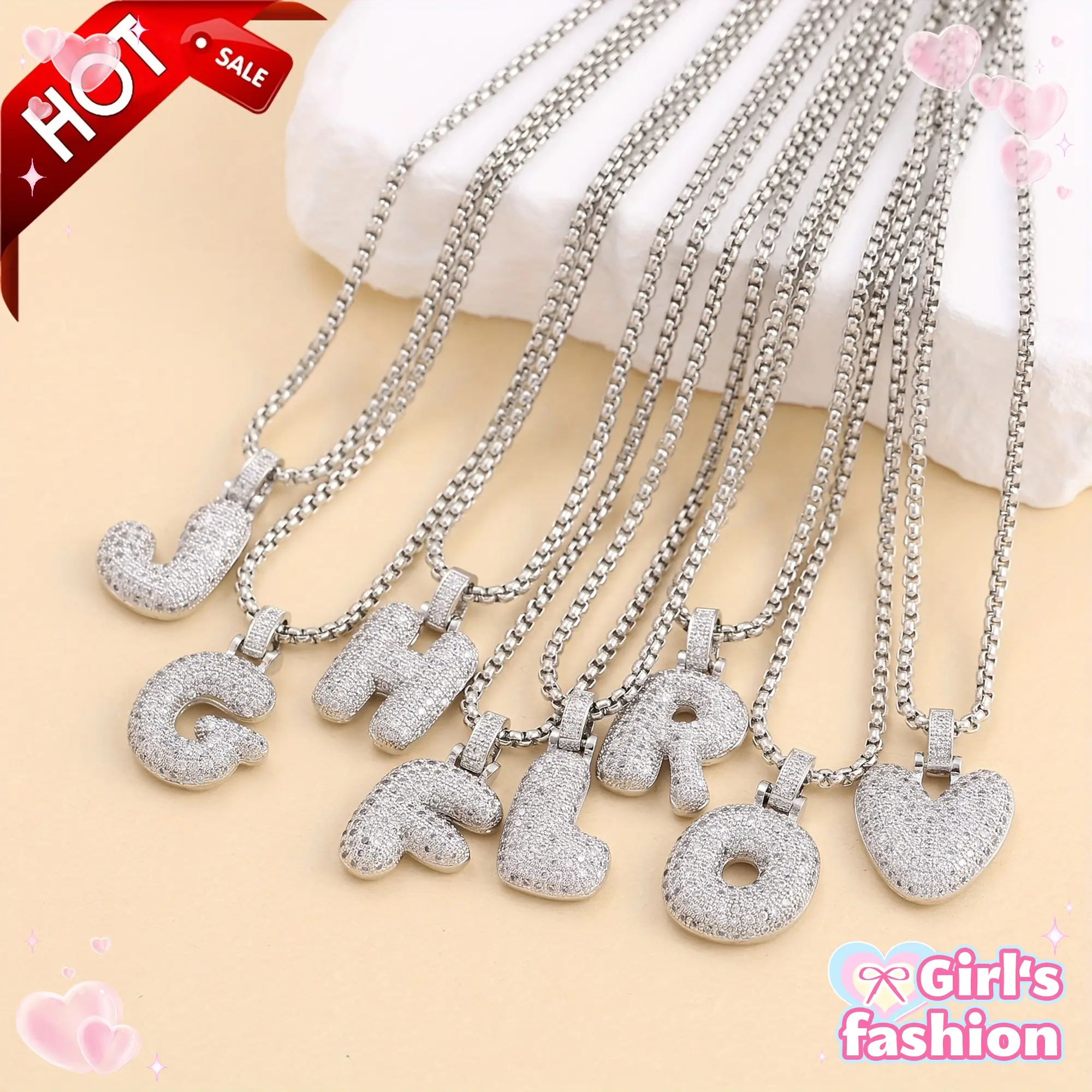 26 Bubble Alphabets A~Z Initial Pendant Necklace for Men and Women; S925 sterling silver inlaid with high quality zirconia heavy workmanship luxury hip hop necklace; Perfect choice for birthday party, anniversary, Valentine's Day, Christmas gift
