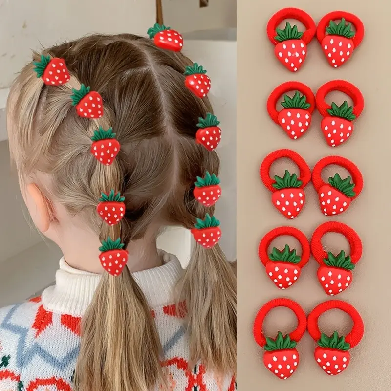 10/30pcs Sweet Cute Strawberry Cherry Fruit Hair Ties for Girls, Hair Scrunchies, Red Festive Towel Hair Bands, Youngsters's Hair Elastics and Headbands, Hair Accessories