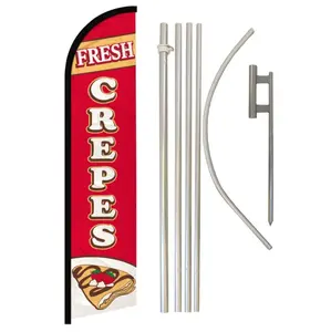 Polyester Windless Crepes Banner Flag & Aluminium High-Windproof Pole Kit with 11.5x2.5 ft Size, Curved Sleeve, for Home Decor, Outdoor Display, Festive Backdrops