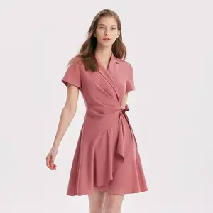 V-neck Notched Lapel Lace-Up Mini Dress Fit Summer