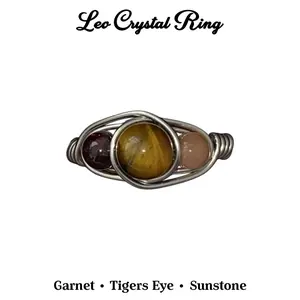 Leo Zodiac Crystal Ring, Sunstone Tiger’s Eye Garnet Ring, Leo Birthstone Ring, July August Zodiac Jewelry