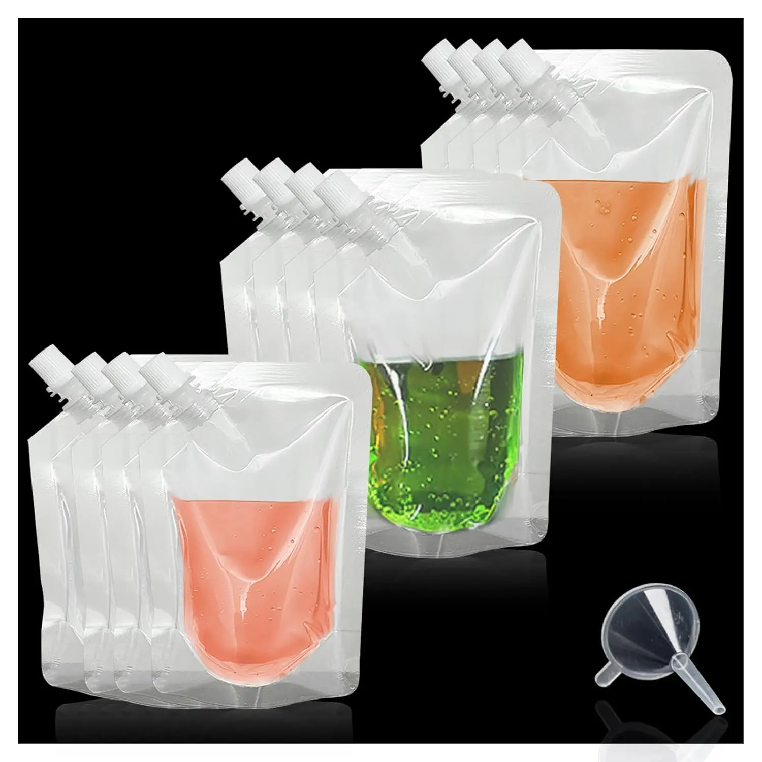 12Pcs Drinks Flasks Juice Flasks, Concealable and Reusable Drink Pouches, Leak-Proof Food Grade Plastic for Travel,Concerts,with Funnel (8OZ-250ml)