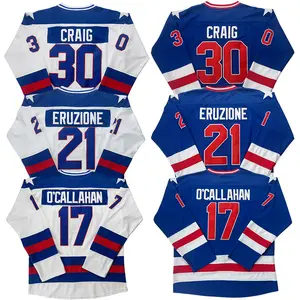 USA 1980 Miracle on Ice Olympic 90s Hockey Jersey O'CALLAHAN #17 ERUZIONE #21 CRAIG #30 Team lce Stitched Lettersand Numbers large size S-3XL white blue Outdoor sportswear vintage style match day sweatshirt Winter Olympics fan merchandise