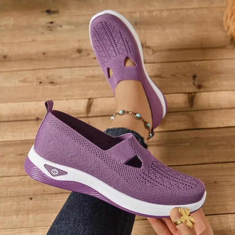 Summer Airy Cut-Out Knit Sneakers | All-Day Comfort Wedge Walking Footwear for Women lightweight eva sole