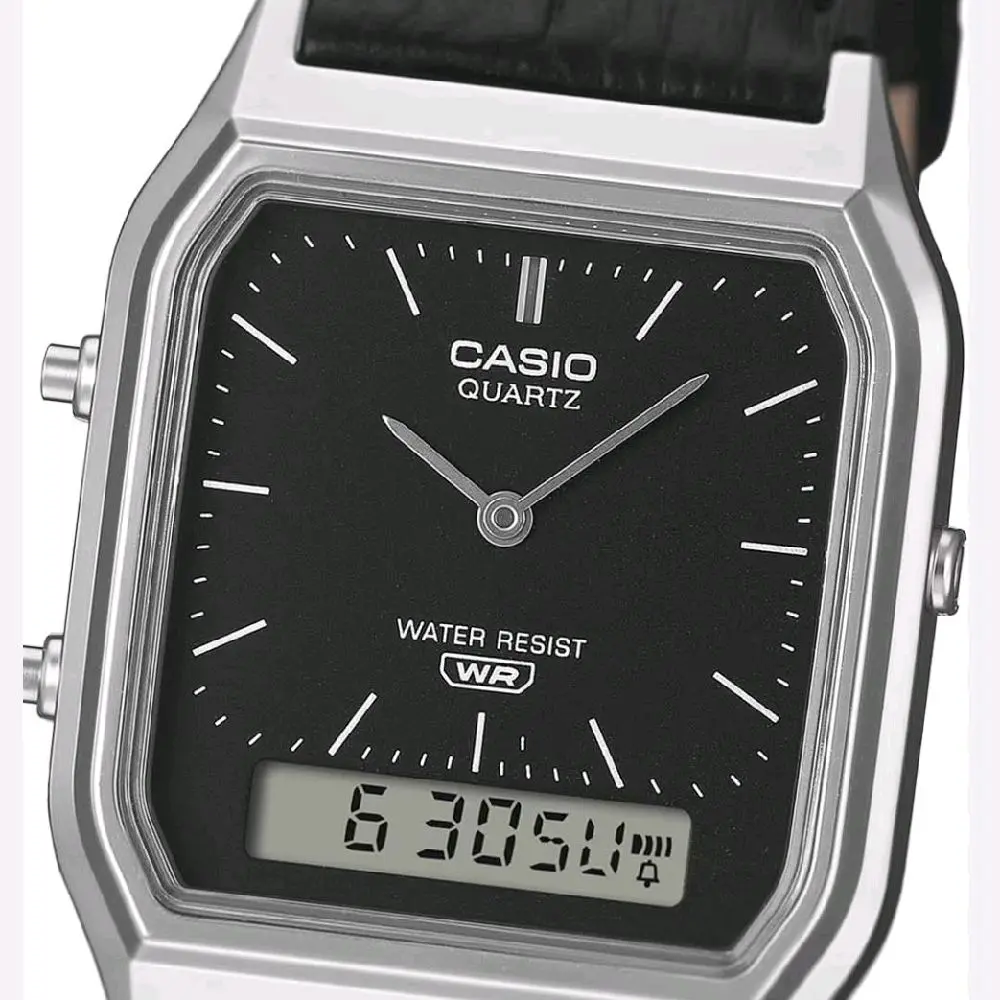 AQ230EL-1A New Casio Vintage Black Leather dual time men' s classic watch "new style"