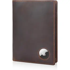 Luxury RFID Blocking Leather Passport Holder Travel Wallet For Men and Women (Dark Brown with AirTag Slot)