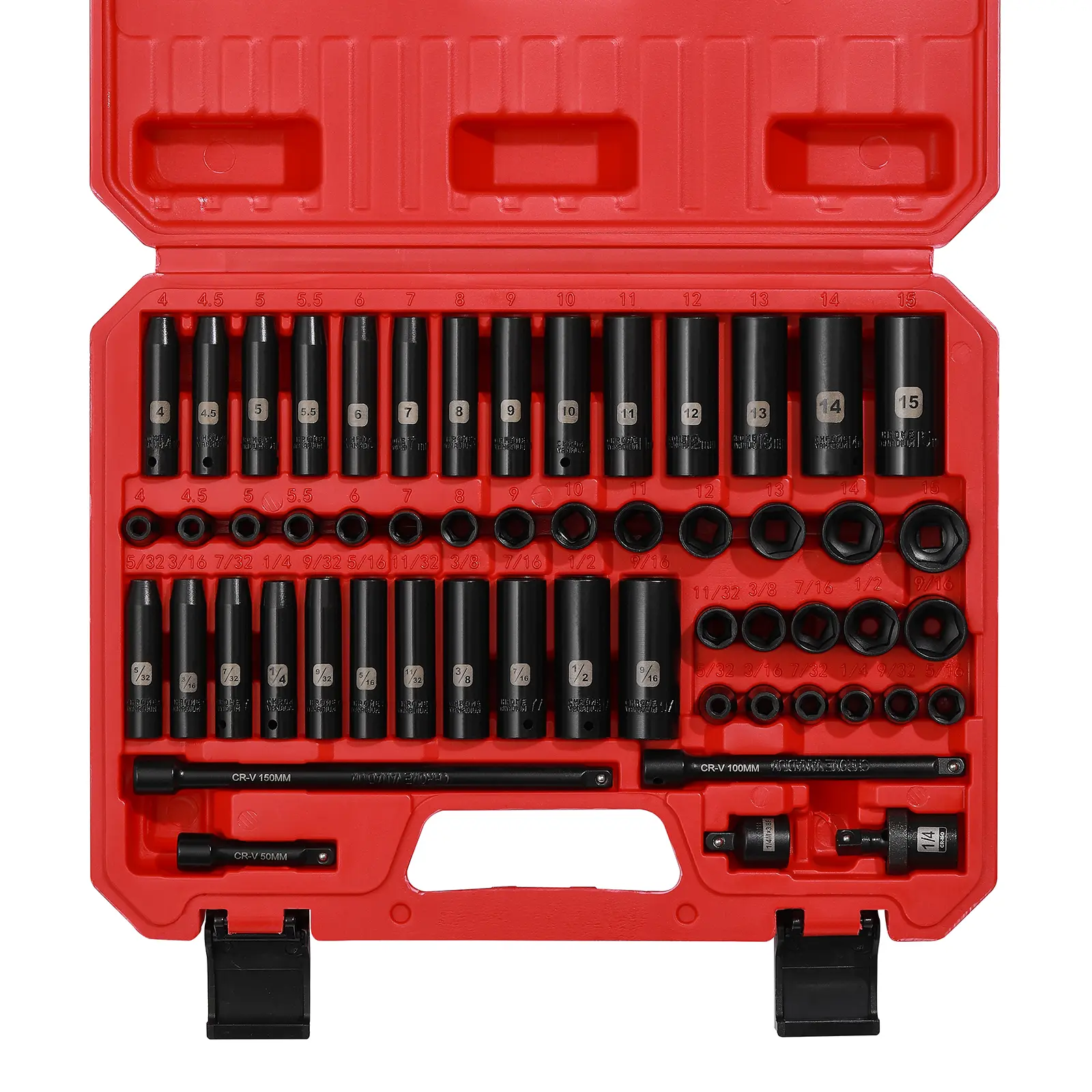 55PCS 1/4 Inch Drive Master Impact Socket Set, Metric/SAE, Deep/Shallow, 6 Point, CR-V, 5/32 Inch - 9/16 Inch, 4mm - 15mm, with Extensions,Adapters,Universal Joint Heavy Duty Wrench sohochic