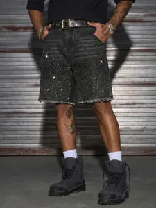 Women's Loose-Fitting Denim Shorts, Casual Relaxed Shorts, Summer Fashion High Street Style, Plain Pattern Design, Trendy Five-Quarter Pants