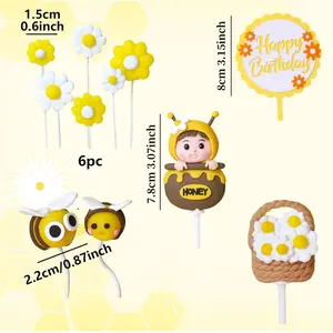 1 Set Bumble Bee Cupcake Toppers Bee Cupcake Picks Cake Decorations for Bee Theme Boys Girls Birthday Party Decoration Supplies