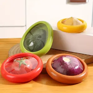 4-Pack Silicone Fruit Storage Box, Silicone Fruit Storage Container, Refrigerator Avocado Protector, Refrigerator Reusable Fruit and Vegetable Container Keep Fresh, Onion, Lemon, Potato