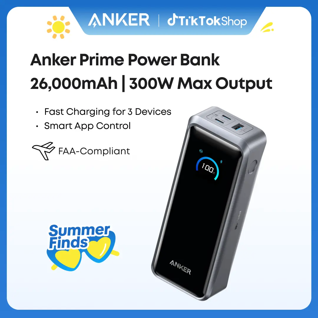 [Live Only] Anker Prime Power Bank, 26,250mAh 3-Port Portable Charger with 300W Max Output, Two-Way Charging, TSA-Approved, App Control, for MacBook, iPhone 17/16 Series, and More (Base Not Included)