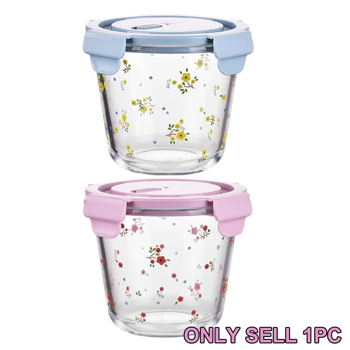 Glass Food Storage Box, 1 Count Flower Pattern Food Fruit Storage Container with Lid, Clear Container, Reusable Snack Container, Glass Storage Containers, Food Storage Box for Home Kitchen Office School, Food Containers with Lids