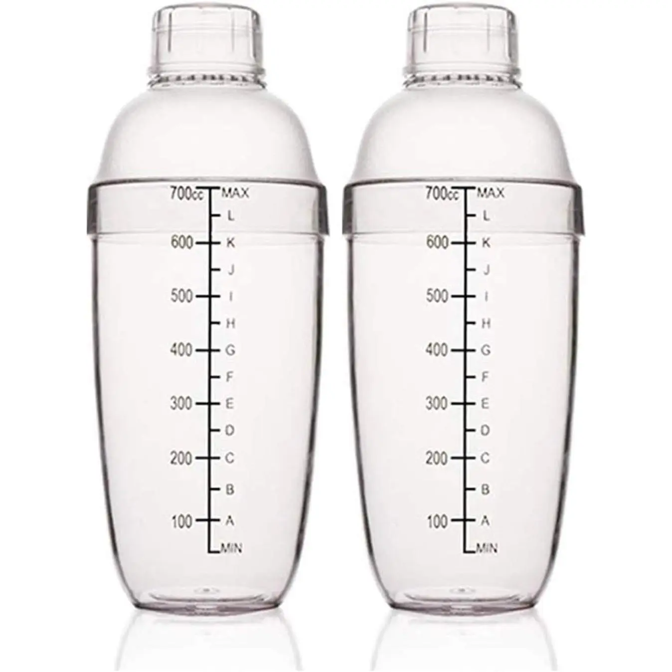 2 count Plastic  Shaker,Drink Mixer Hand Shaker Cup with Scales,Bar Tool Transparent (24 oz / 700cc)
