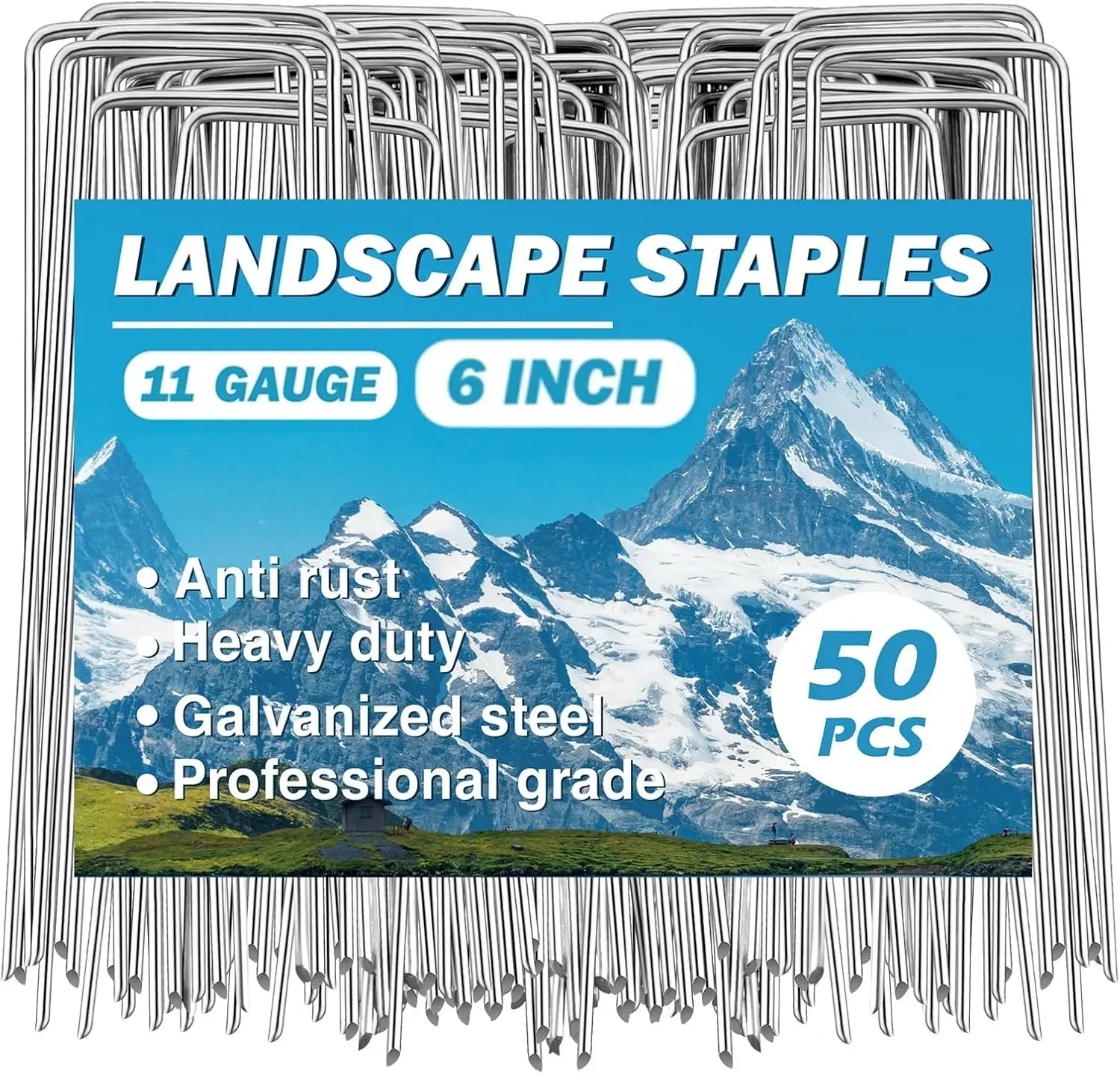 Garden Stakes - Landscape Staples for , 50 Pack Garden Staples Landscape Fabric Stakes 6 inches 11 Gauge Lawn Staples Fence Stakes for Gardening