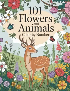 101 Flowers and Animals Color By Number Coloring Book: Large Print Easy Fun Coloring Pages For Adults, Kids and Seniors