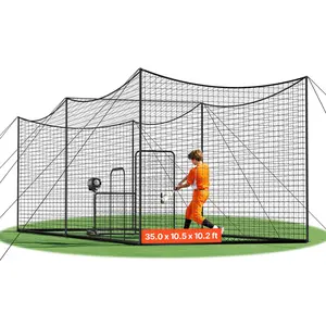 VEVOR Baseball Batting Cage, 35.0x 10.5x 10.2 FT Freestanding Portable Batting Cage, Hitting Cages with 45-Ply Knotted HDPE Long Positioning Ropes, Battings Cages Netting for Indoor Outdoor