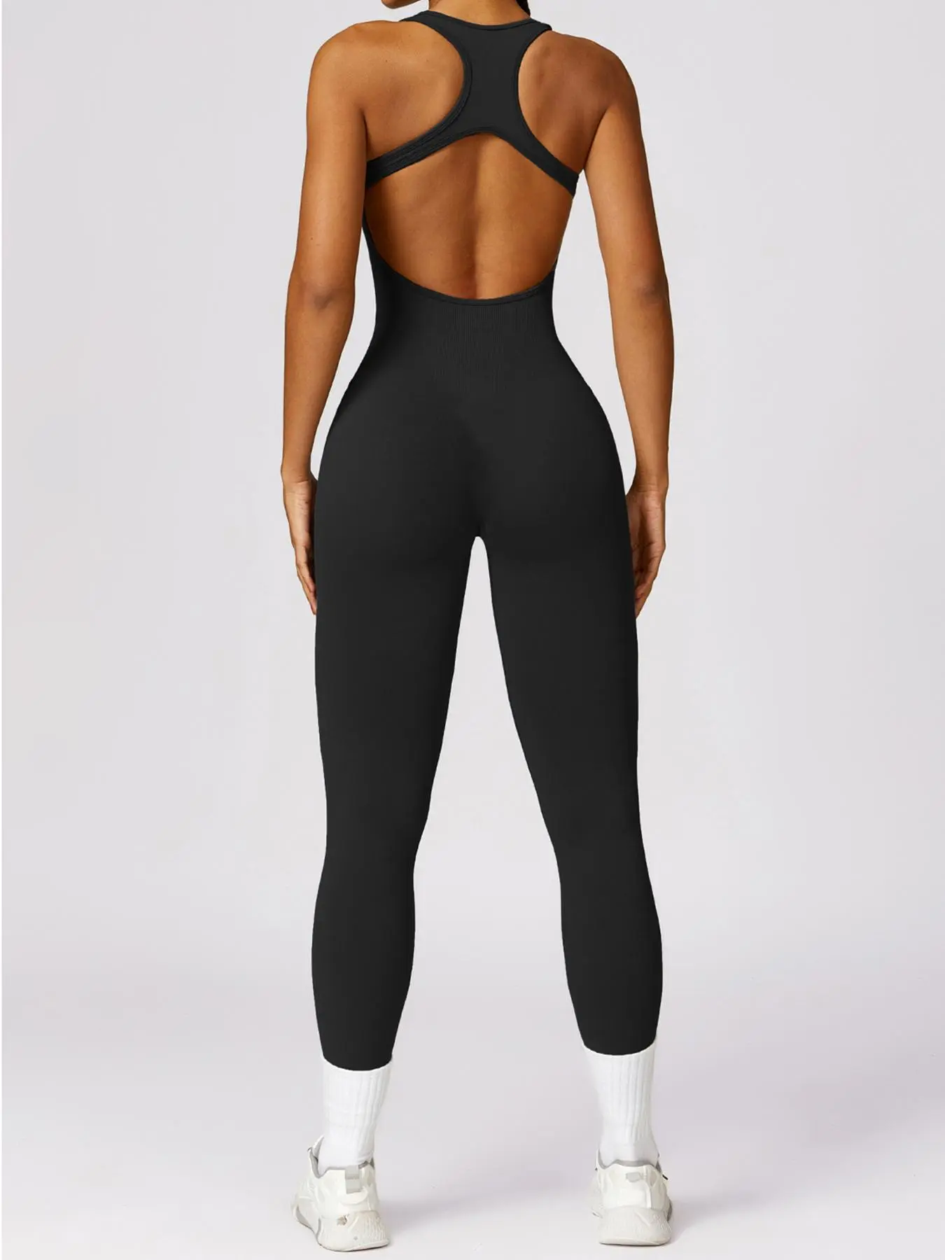 Sporty Women's Cut Out Square Neck Sports Jumpsuit with Removable Bra Pad, Solid Color Sleeveless, Athletic Jumpsuit, Workout Jumpsuit, Padded Stretchy Jumpsuit, Workout Fitness Jumpsuit