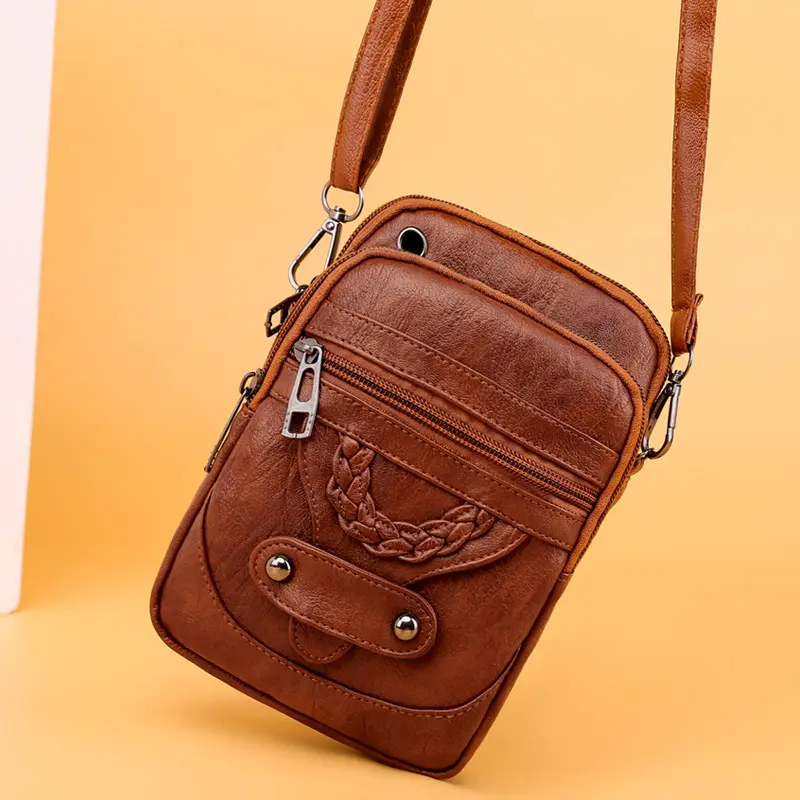 Soft PU Leather Small Square Crossbody Bag, Minimalist Versatile Casual Mom Shoulder Bag, Phone and Coin Purse