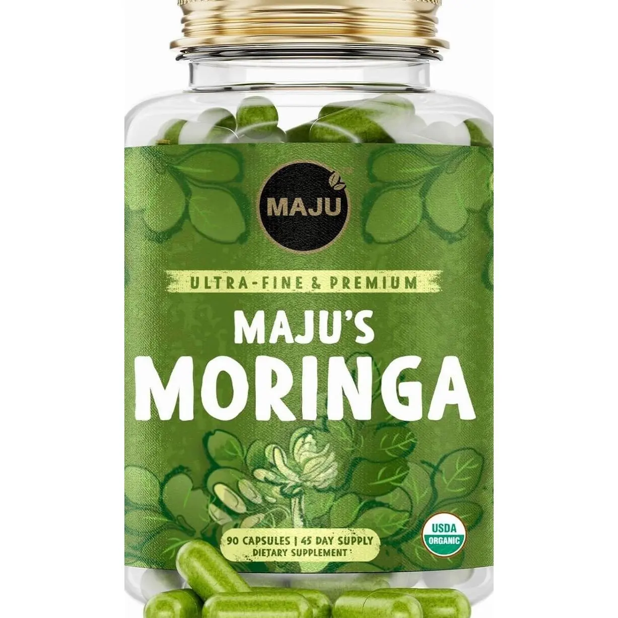 Maju Superfoods Organic Moringa Capsules, Oleifera Leaf, Extra-Fine Quality Moringa Leaves, Dried Drumstick Tree Leaves, Organic Moringa Powder Extract Supplement Capsules from Plant (90 ct)