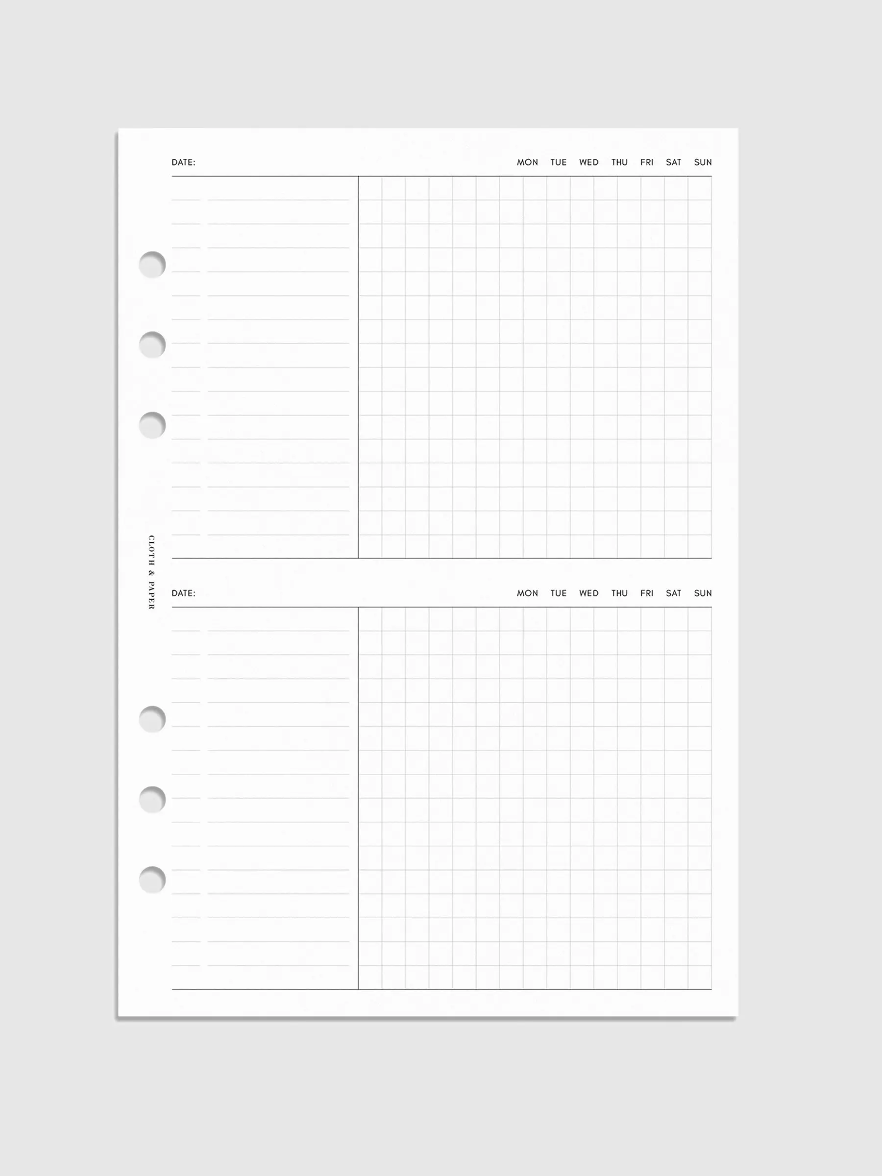 Undated Task Duo Note Planner Inserts