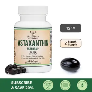 Double Wood Supplements Astaxanthin 12 mg per Serving 60 Softgels Antioxidant Algae Derived Skin Eye Gut Immune Support