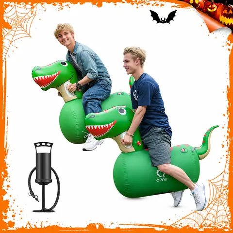 QPAU Giant Inflatable Dinosaur Ride-On Bouncer Playground Equipment for Kids Ages 5+, Home Playground Equipment with Manual Hand Pump, Leak-Resist Valve, 220lbs Capacity, Indoor-Outdoor Kids Toys Play Bouncy Dinosaur Toy Halloween Gift