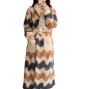 Women’s pajamas — cute winter sleepwear; warm robe sets; long home wear bathrobes; plus-size warmth; coral fleece nightgowns; loungewear; women’s clothing; can be worn with a raincoat