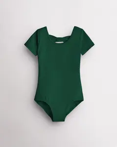 Girls Bowknot Short Sleeve Cotton Ballet Leotard