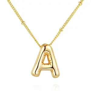 Women’s Dainty Bubble Letter Alphabet Charm Necklace - Personalized Name Jewelry with Chain & Link Pendant, Puffy Initial Gift