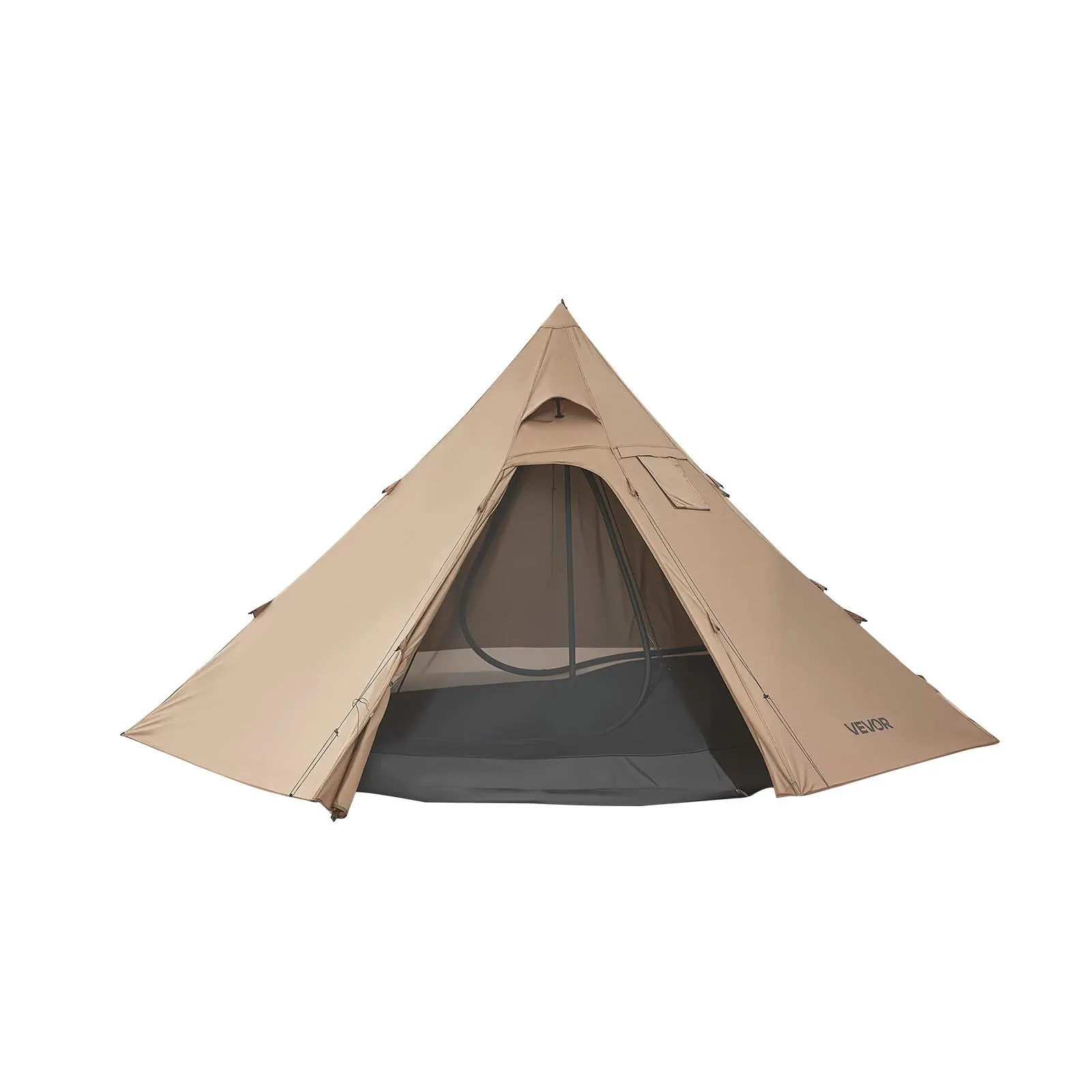VEVOR 3-4 People Family Camping Tent, Outdoor Shelter Multi-Person Tipi with Stove Jack, Half Size Mesh Inner Tent, Snow Skirt, Waterproof 4-Season Portable Easy-Setup for Fishing Backpacking