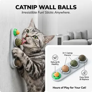 Catnip Toys Balls 4 Pcs, Extra Cat Energy Ball, Edible Kitten Silvervine Toys, Healthy Kitty Teeth Cleaning Dental Chew Toys, Cat Wall Treats food niptoys health safe catch ew ropes interactive teaser automatic cat toy pet tornado splint for kitten filter
