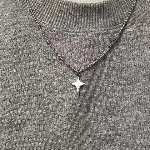 Trendy Y2K Design Four-Pointed Star Stainless Steel Necklace, Fashion Necklace, Simple Versatile Unisex Personalized Jewelry