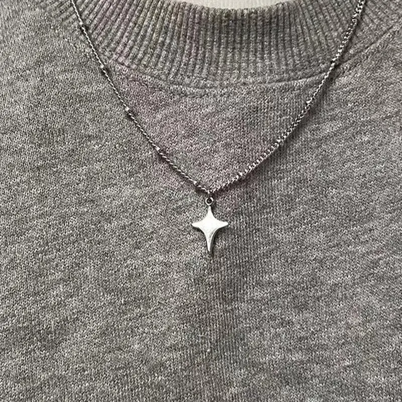 Trendy Y2K Design Four-Pointed Star Stainless Steel Necklace, Fashion Necklace, Simple Versatile Unisex Personalized Jewelry