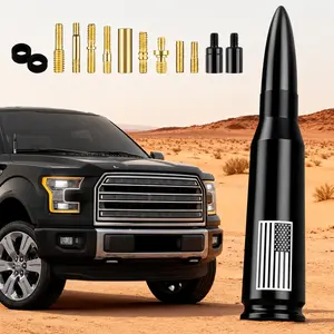 American Flag Bullet Antenna for Car Truck SUV, Short Antenna Replacement with Upgraded Flag Design, Exterior Decoration Accessory for Most Vehicles, Black