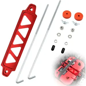 Battery Hold Down Bracket, Aluminum Alloy Battery Tie Down Bracket, Battery Tray For Car Battery Mount Bracket Hold Lock Accessories, Car Battery Lock Down With 10in J Bolts (Red)