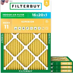 Filterbuy 16x20x1 Air Filter (4-Pack), Pleated MERV 11 Allergen Defense HVAC AC Furnace Air Filters (Actual Size: 15.50 x 19.50 x 0.75 Inches)