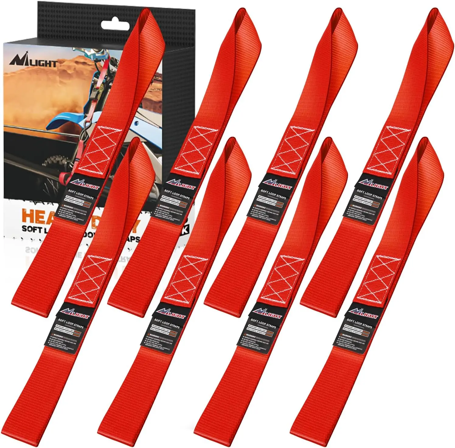 Nilight 8pcs Polyester Blend Diamond Stitching Soft Loop Motorcycle Tie Down Straps, 1.7x17in, 4000lbs Working Load, 12000lbs Max Break Strength, Paint Safe, 2-Year Warranty for Dirtbike, Kayak, Lawnmowers, Securing Cargo, Moving Equipment