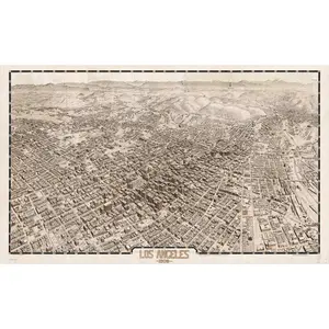 Los Angeles City Map (1909) – Vintage Panoramic Bird’s-Eye View Map Reproduction Wall Art Print | Historic LA Map Poster | Antique City Map Home & Office Decor