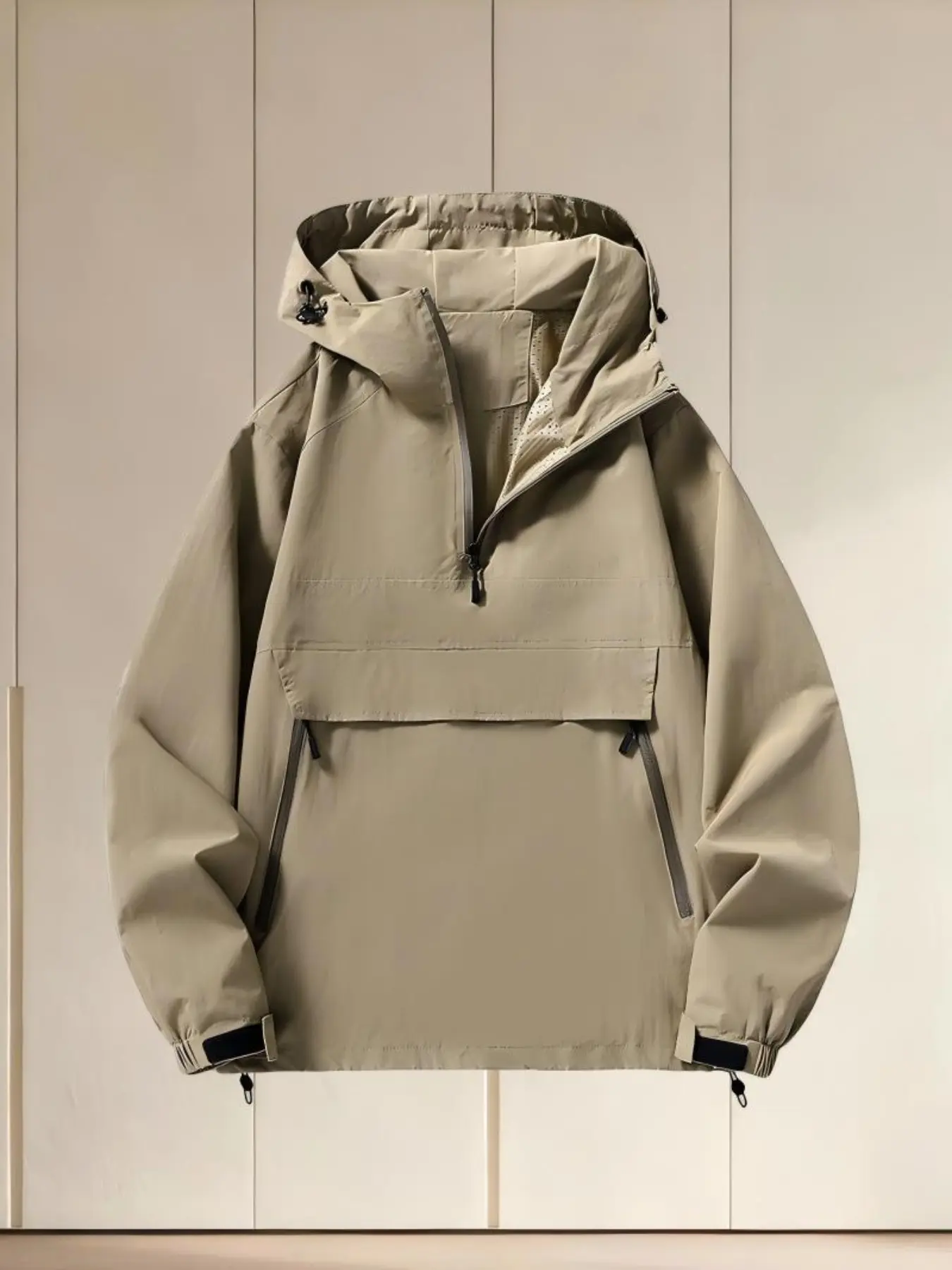 Men's Spring Fall Hooded Jacket, Loose Fit Big Size Half Zip Casual Outerwear, Fashion Thin Coat Lightweight Sports Jacket for Outdoor Sports Travel Hiking Adventure Sport Outdoor Clothing Sport Outdoor Clothes