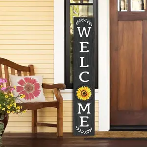 Wooden Welcome Sign for Front Porch, 1 Set Including 1 Count Welcome Sign with 10pcs Interchangeable Icons, Rustic Modern Porch Decor for Holiday Festival, Home Decor, Yard Sign, Rustic Design