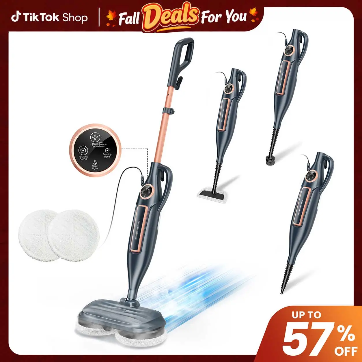 [FallDealsForYou]DEVOAC 10-in-1 Electric Steam Mop with Detachable Handheld Steamer - Lightweight Multi Surface Steamer, 5m Cord, 2 Washable Mop Pads, Cleans Walls Floors Tiles Grease Sticky Messes, Portable Cleaning Supplies [SummerWins]