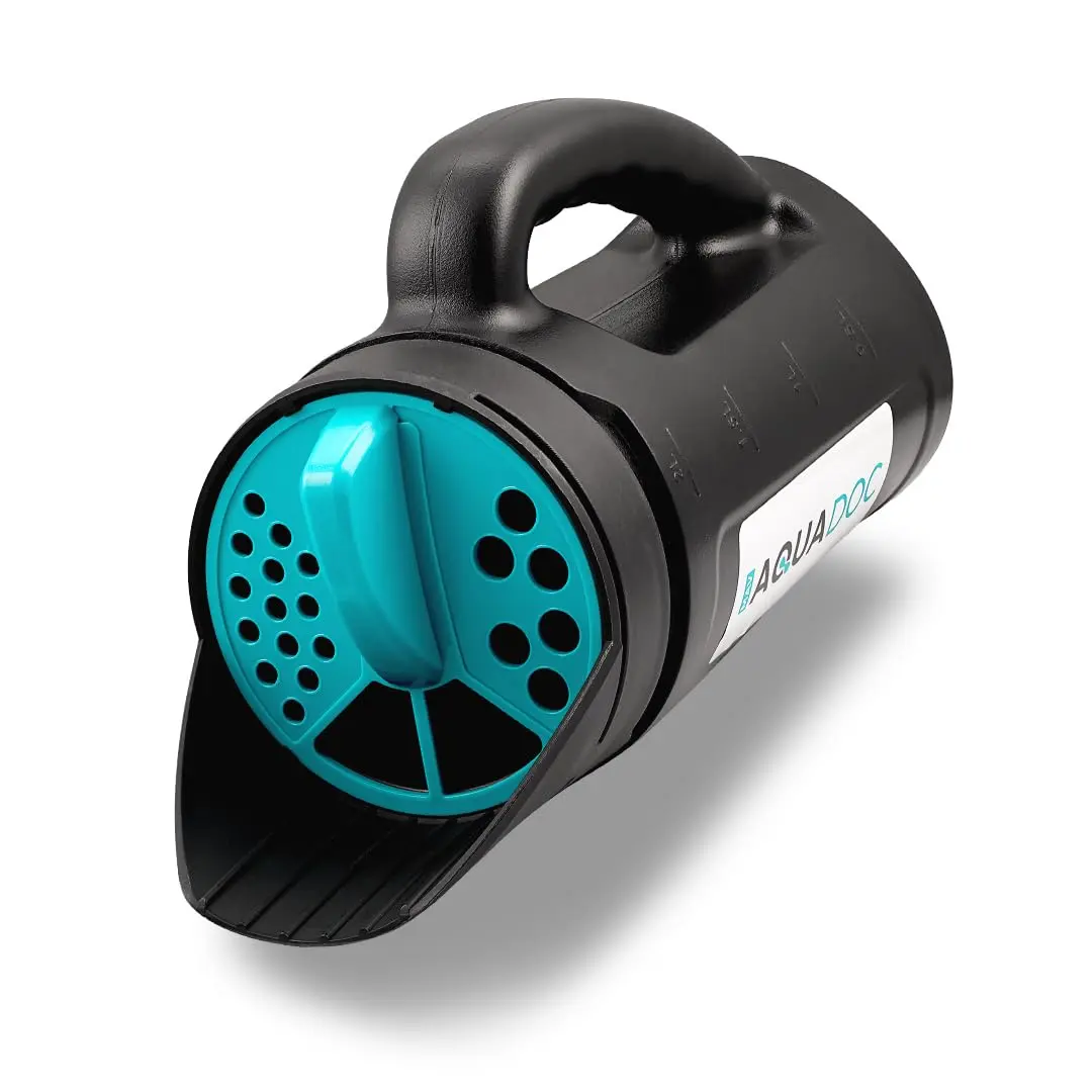 AquaDoc Portable 2.5L Ice Melt Hand Spreader Tool - Durable & Multipurpose Design, Snow Removal, Salt, Seed & Chlorine Distributing, Adjustable Openings, Easy to Fill & Use Handle, Pool Maintenance, 84 Oz