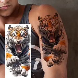 (6 Temporary Stickers with 3 Items & 3 Random Designs) Realistic Tiger Temporary Tattoo Sticker for Adults - Waterproof, Long-Lasting Fake Tattoo for Men & Women - Half-Sleeve, Arm, Thigh, Forearm