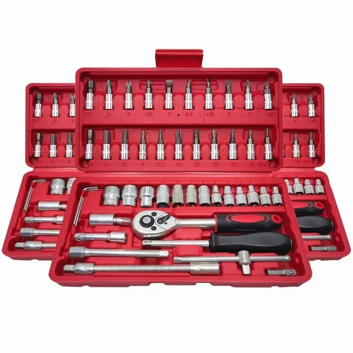 46-Piece 1/4" Drive Tool Kit Set - Heavy-Duty CR-V Steel Ratcheting Wrenches, Socket & Screwdriver Bit Set, Metric/SAE, for Auto Repair, Home DIY, Durability