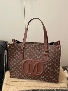 Women's Vintage M Letter Pattern Tote Bag, Durable Faux Leather Large Capacity Shoulder Backpack, Ideal for Work, Office, Commuting, Shopping, Commuter Tote Bag, Versatile Tote Bag