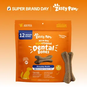 Zesty Paws All-in-One Functional Dental Bones for Medium Sized Dogs 25-35 lbs - Cinnamon Flavor Oral Health & Fresh Breath Support - Feeding