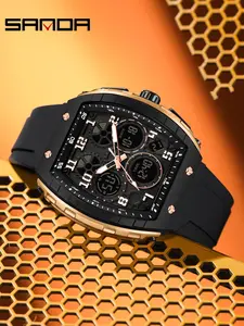 Men's Fashion Digital Analog Watch, Casual Sporty Quartz Digital Watch with Luminous Dial & Alarm Function, Waterproof Watch with Digital Display for Men with Box