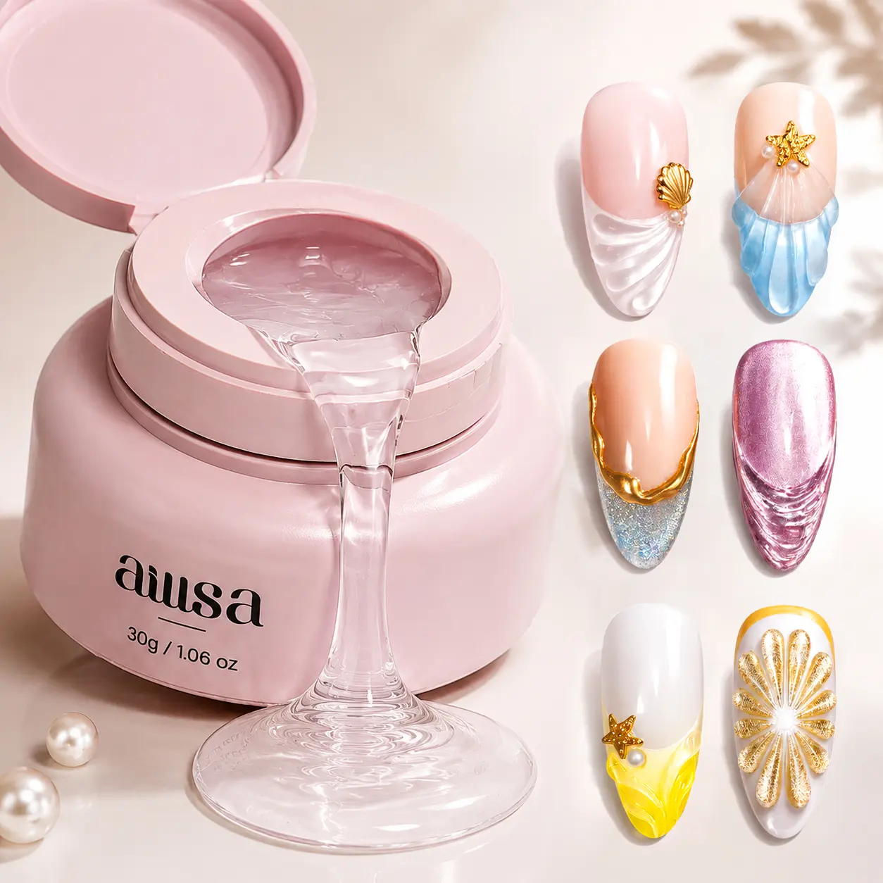 AILLSA  4-in-1 Multi-Use Nail Art Gel, 3D Nail Art Design Gel, Works with Chrome, Aurora & Pearl Powder, Strong Hold Nail Gem Adhesive for Charms For Summer Beach & Vacation Nails TikTokShopBackToSchool sohochic