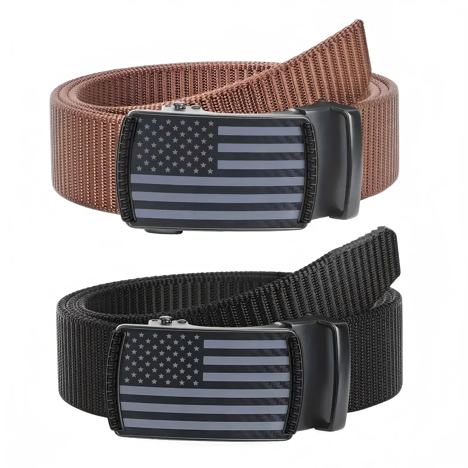 Automatic Nylon Belts for Men Black Adjustable American Flag Buckle Ratchet Belt with Stretch Elastic Nylon Strap Durable Comfortable for Jeans Golf Casual Wear and Outdoor Activities Reversible Design